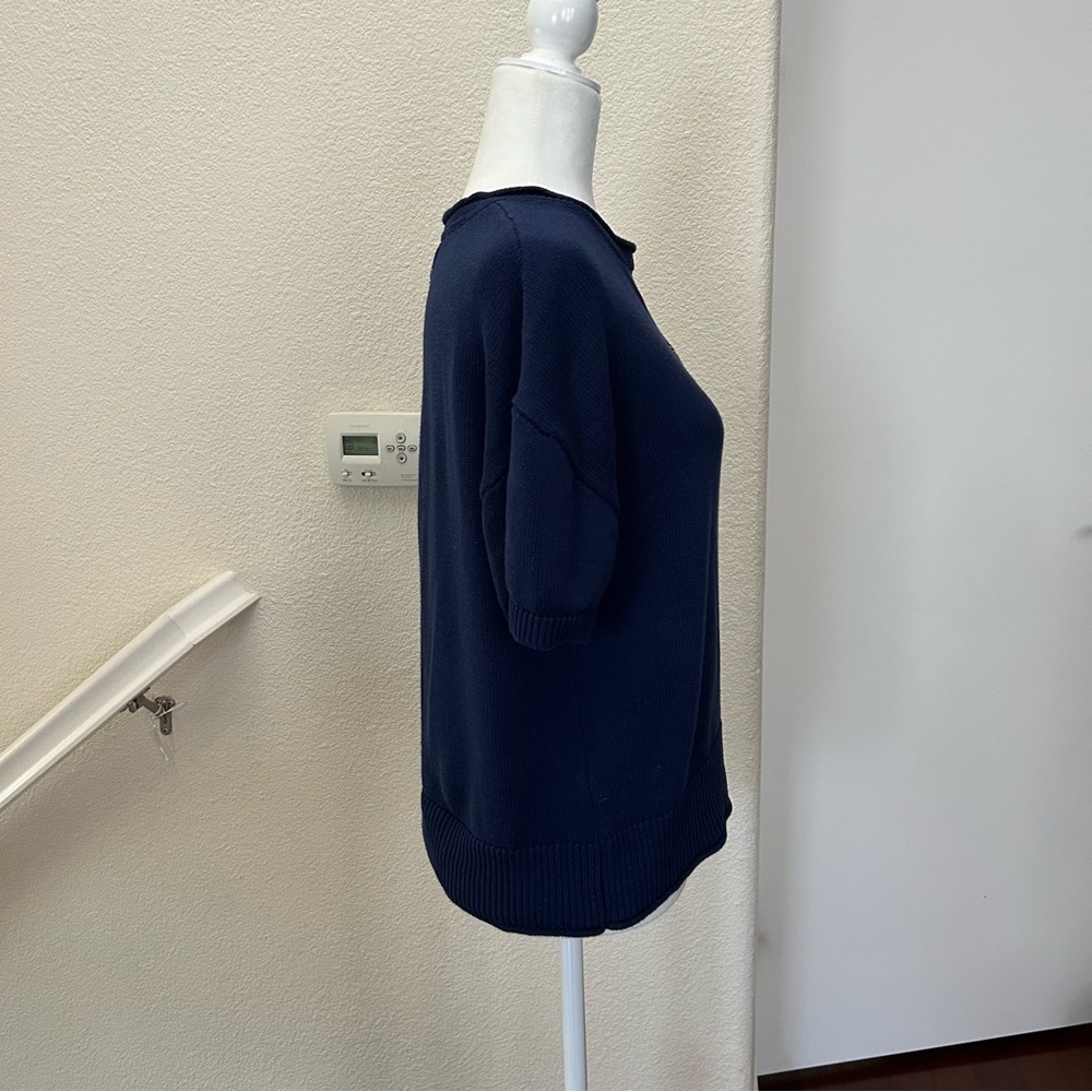 Life Is Good Short Sleeve Sweater Knit Top Navy Happy Dog Ball Womens Sz Large - Picture 2 of 7